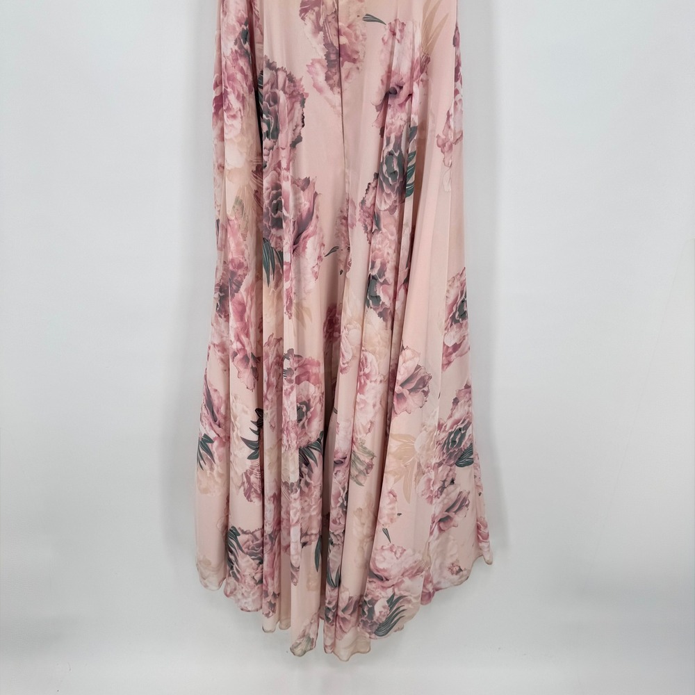 Morilee Prom Dress Pink Floral Beaded Halter Open Back Gown Size 4 99038 - Picture 11 of 16